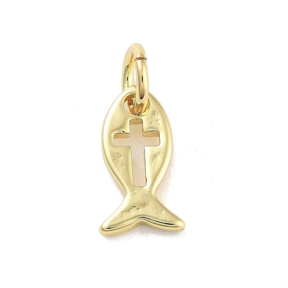6988 10pcs Brass Fish Cross Charms Metal Hollow Fish Charms Ocean Animal